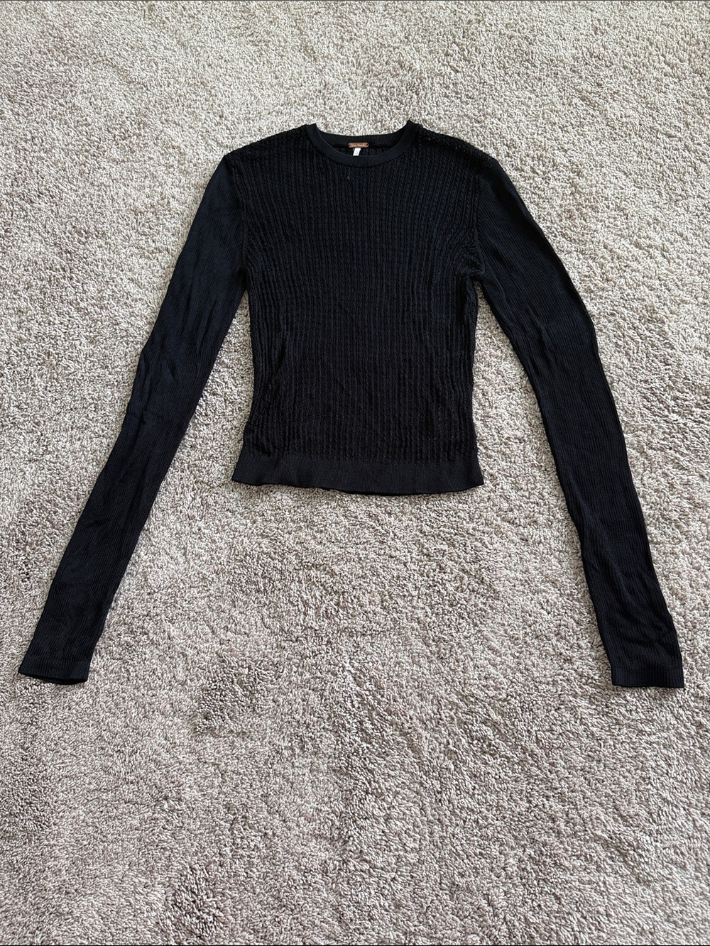 NWOT Free People Black Ribbed Long-Sleeve Crewneck Top